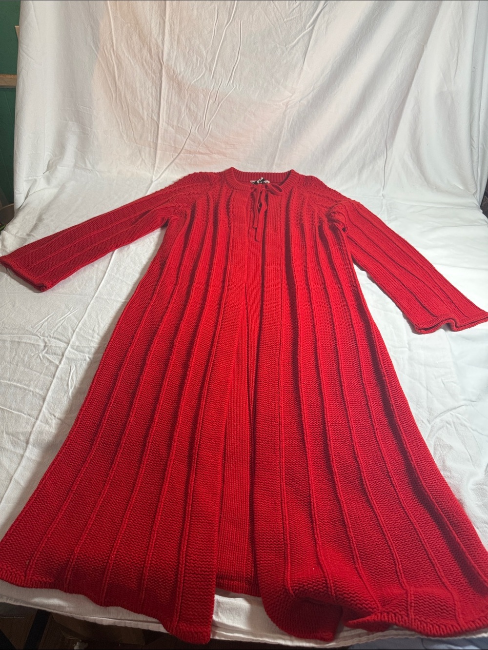 Red Ribbed Knit Long-Sleeve Dress